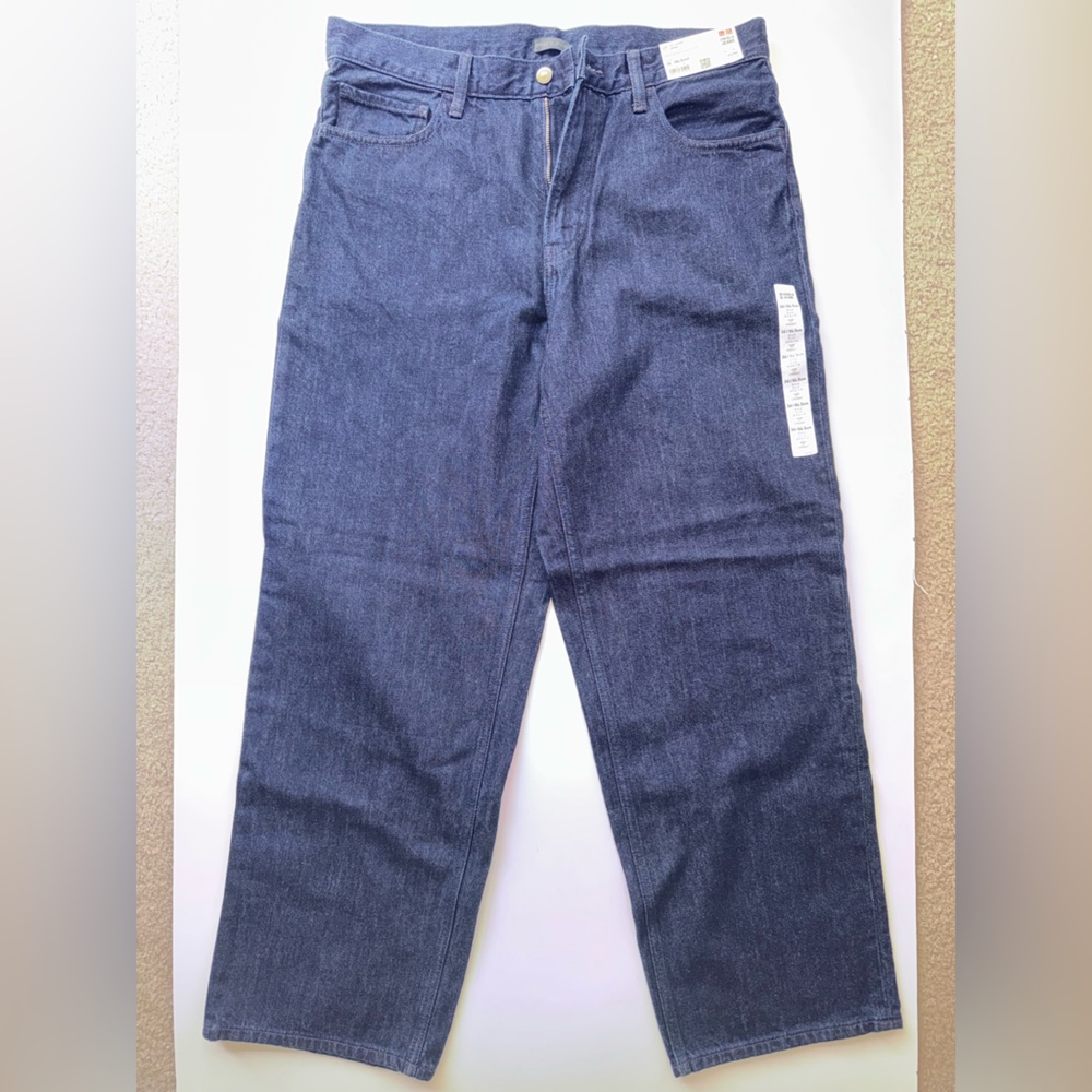 Uniqlo Japan Men's Dark Blue Jeans - Baggy Straight Fit